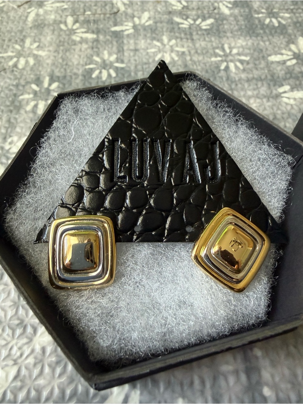 Luv AJ Gold and Silver Tone Square Stud Earrings - New
